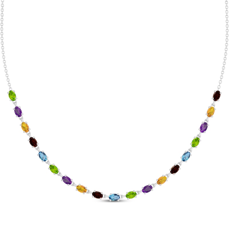 Main Image 1 of Oval-Cut Garnet, Citrine, Amethyst, Peridot & Swiss Blue Topaz Necklace Sterling Silver 18&quot;