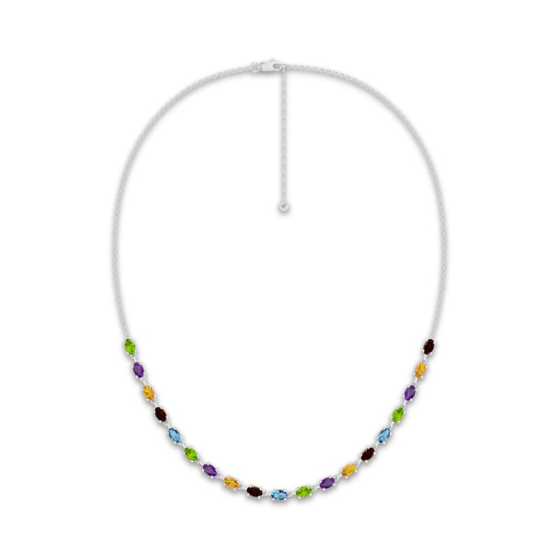 Main Image 2 of Oval-Cut Garnet, Citrine, Amethyst, Peridot & Swiss Blue Topaz Necklace Sterling Silver 18&quot;