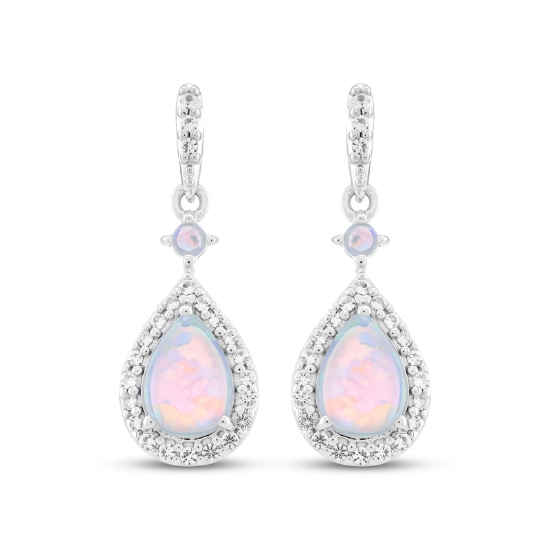 Main Image 2 of Pear-Shaped Lab-Created Opal & White Lab-Created Sapphire Drop Earrings Sterling Silver