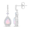 Thumbnail Image 3 of Pear-Shaped Lab-Created Opal & White Lab-Created Sapphire Drop Earrings Sterling Silver