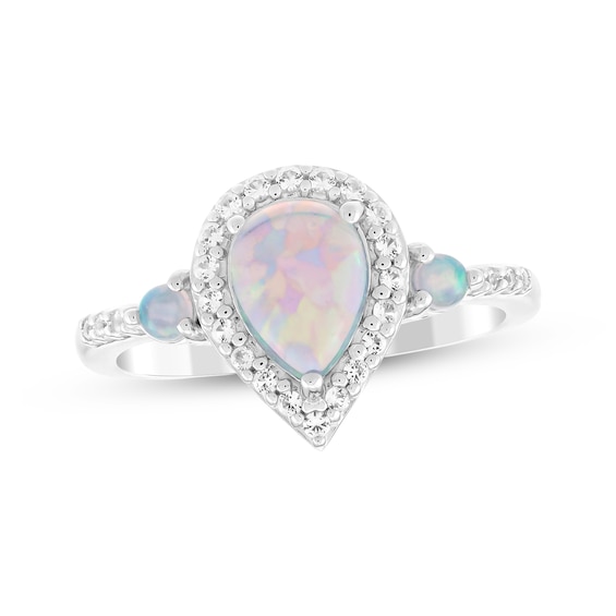 Pear-Shaped Lab-Created Opal & White Lab-Created Sapphire Ring Sterling Silver