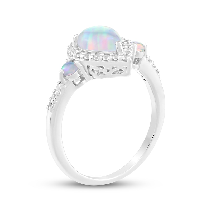 Main Image 2 of Pear-Shaped Lab-Created Opal & White Lab-Created Sapphire Ring Sterling Silver