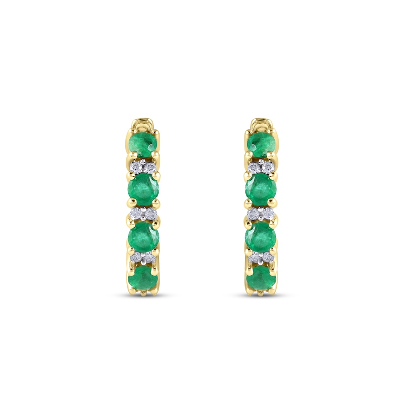 Main Image 2 of Emerald & Diamond Hoop Earrings 1/15 ct tw 10K Yellow Gold