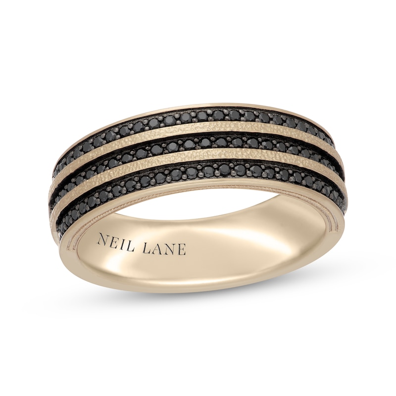 Main Image 1 of Neil Lane Men’s Black Diamond Hammered Wedding Band 1/2 ct tw 14K Yellow Gold