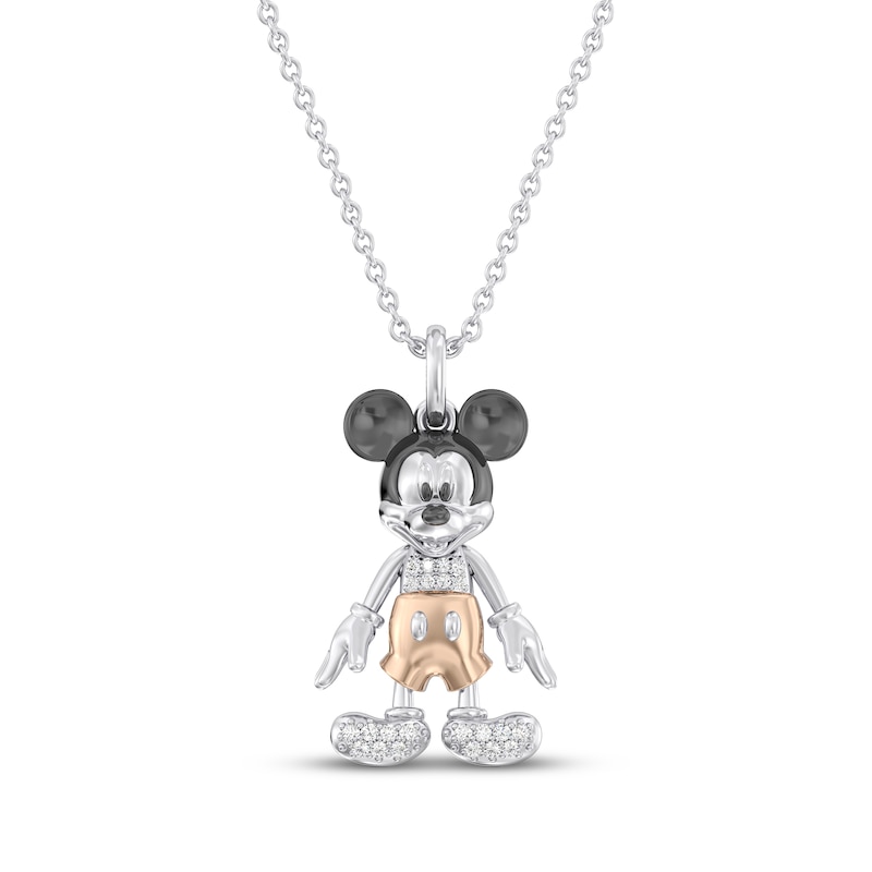 Main Image 1 of Disney Treasures Mickey Mouse Diamond Necklace 1/15 ct tw Sterling Silver & 10K Rose Gold 19&quot;