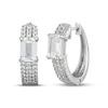 Thumbnail Image 1 of Emerald-Cut White Lab-Created Sapphire Huggie Hoop Earrings Sterling Silver