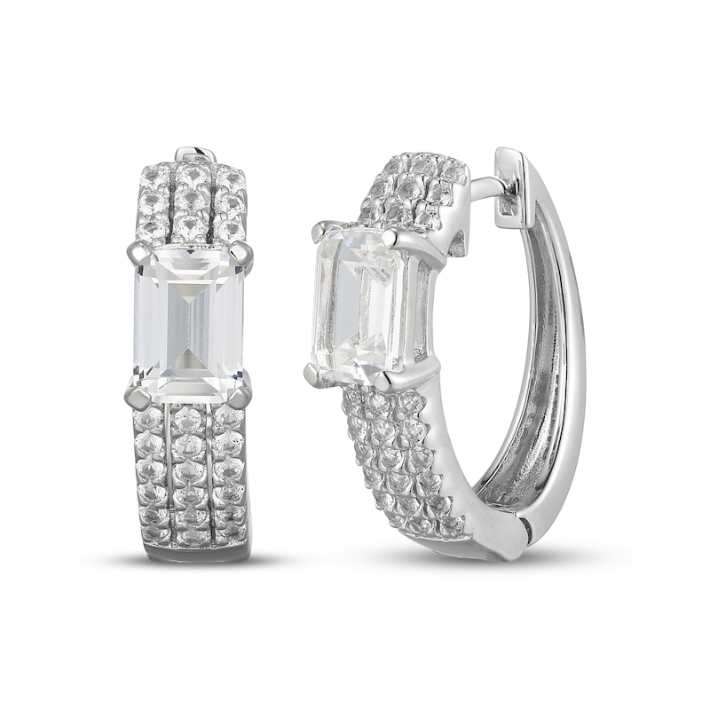 Main Image 1 of Emerald-Cut White Lab-Created Sapphire Huggie Hoop Earrings Sterling Silver