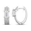 Thumbnail Image 3 of Emerald-Cut White Lab-Created Sapphire Huggie Hoop Earrings Sterling Silver