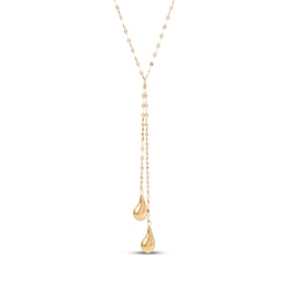 Double Teardrop Lariat Necklace Hollow 10K Yellow Gold 17&quot;