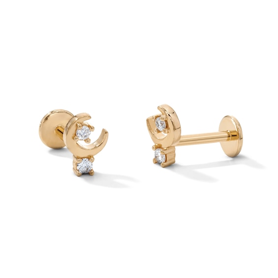 Rocksbox The Luna Crescent Moon & Star Lab-Grown Diamond Stud Earrings 1/20 ct tw 24K Yellow Gold Vermeil Sterling Silver
