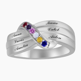 Round Birthstone Family & Mother's Bypass Ring (2-6 Stones and Lines)