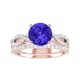 Round Tanzanite Bridal Ring and Matching Band