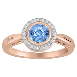 Halo Round Bezel-Set Birthstone Ring (1 Stone and 2 Lines)