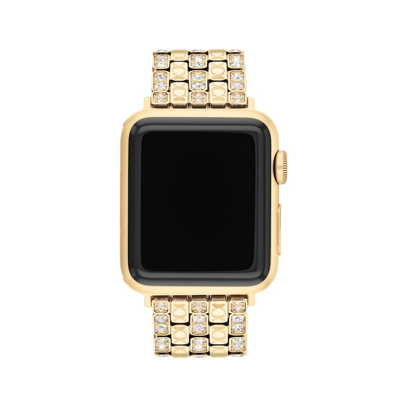 Main Image 1 of COACH Pavé Crystal Gold-Tone Stainless Steel Women's Apple Watch Strap 14700262