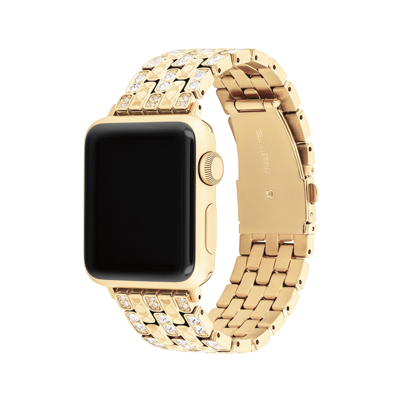 Main Image 2 of COACH Pavé Crystal Gold-Tone Stainless Steel Women's Apple Watch Strap 14700262