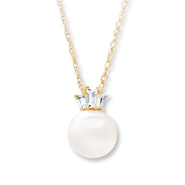 Cultured Pearl Necklace Lab-Created Sapphire 10K Yellow Gold