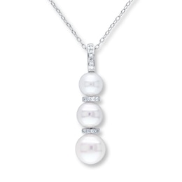 Cultured Pearl Necklace 1/15 ct tw Diamonds Sterling Silver