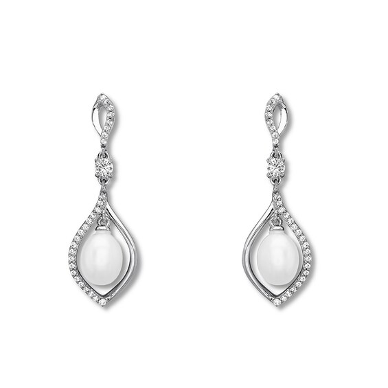 Cultured Pearl Earrings Lab-Created Sapphires Sterling Silver | Kay