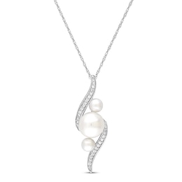 Cultured Pearl Necklace 1/8 ct tw Diamonds 10K White Gold