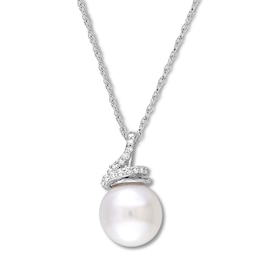 Cultured Pearl Necklace 1/10 ct tw Diamonds 10K White Gold