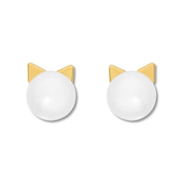 Young Teen Kitty Earrings Cultured Pearls 14K Yellow Gold