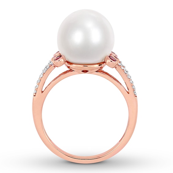 Cultured Pearl Ring 1/8 ct tw Diamonds 10K Rose Gold | Kay