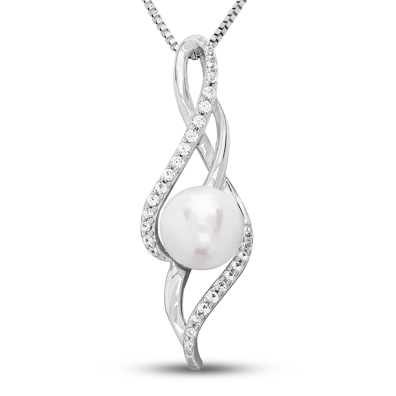 Cultured Pearl Necklace Lab-Created Sapphires Sterling Silver