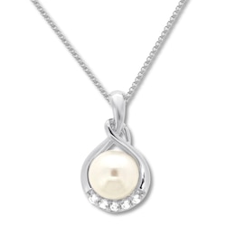 Cultured Pearl Necklace Lab-Created Sapphires Sterling Silver