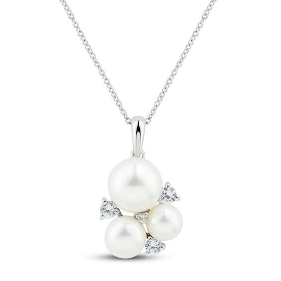 Freshwater Cultured Pearl And White Lab Created Sapphire Necklace