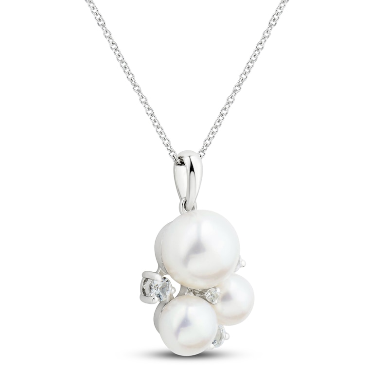 Main Image 2 of Freshwater Cultured Pearl & White Lab-Created Sapphire Necklace Sterling Silver 18&quot;