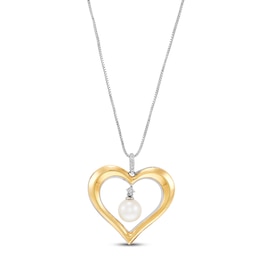 Cultured Pearl & Diamond Heart Necklace Sterling Silver/10K Yellow Gold 18"