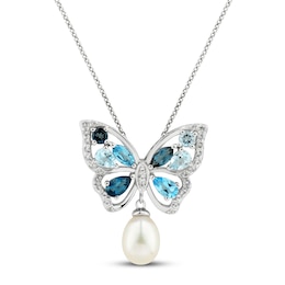 Freshwater Pearl & Topaz Butterfly Necklace Sterling Silver 18&quot;