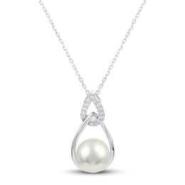 Cultured Pearl & White Topaz Raindrop Necklace Sterling Silver 18"