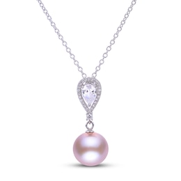 Pink Cultured Pearl & White Topaz Necklace Sterling Silver 19&quot;