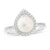 Thumbnail Image 1 of Cultured Pearl & White Lab-Created Sapphire Ring Sterling Silver