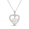 Thumbnail Image 1 of Cultured Pearl & White Lab-Created Sapphire Heart Necklace Sterling Silver 18&quot;