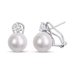 Cultured Pearl & White Topaz Earrings Sterling Silver