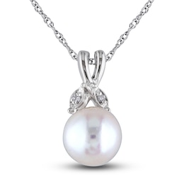 Cultured Pearl & Diamond Necklace 10K White Gold 18&quot;
