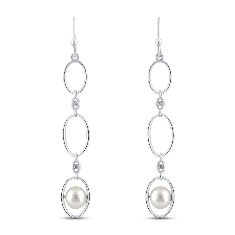 Cultured Pearl & White Lab-Created Sapphire Drop Earrings Sterling Silver