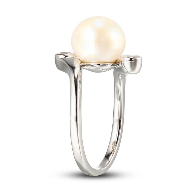 Main Image 3 of Cultured Pearl & White Lab-Created Sapphire Ring Sterling Silver