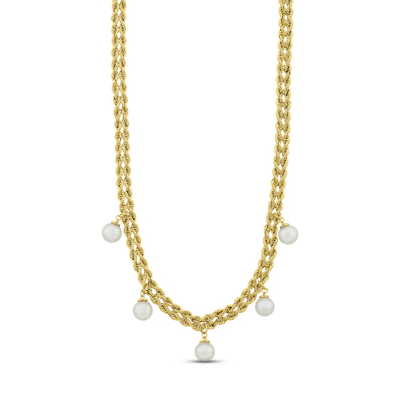 Main Image 1 of Cultured Pearl Station Necklace 10K Yellow Gold 18&quot;