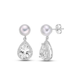 Cultured Pearl & White Lab-Created Sapphire Earrings Sterling Silver