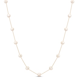 Cultured Pearl Station Necklace 10K Yellow Gold 18&quot;
