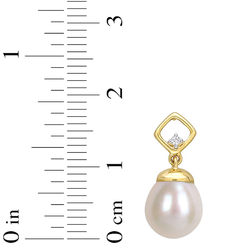 Main Image 2 of Cultured Pearl & Diamond Dangle Earrings 10K Yellow Gold