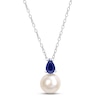 Thumbnail Image 1 of Cultured Pearl & Blue Lab-Created Sapphire Necklace Sterling Silver 18&quot;