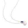 Thumbnail Image 2 of Cultured Pearl & Blue Lab-Created Sapphire Necklace Sterling Silver 18&quot;