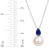 Thumbnail Image 3 of Cultured Pearl & Blue Lab-Created Sapphire Necklace Sterling Silver 18&quot;