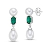 Thumbnail Image 1 of Cultured Pearl & Lab-Created Emerald Dangle Earrings Sterling Silver