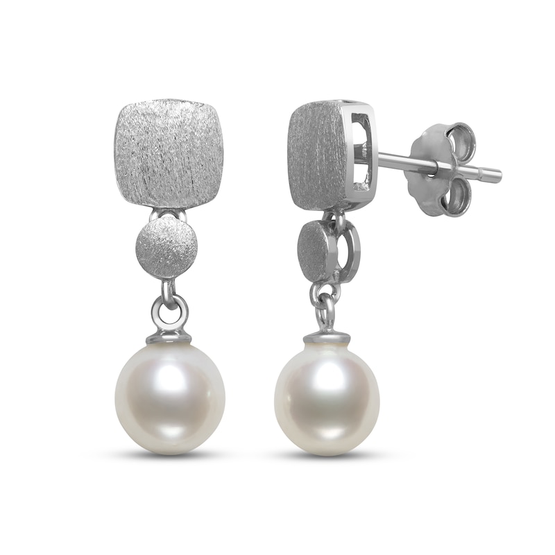 Modern Sterling Silver Pearl Drop Earrings