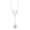 Thumbnail Image 0 of Cultured Pearl & White Lab-Created Sapphire Heart Drop Necklace Sterling Silver 16"